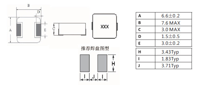 一體成型電感0630系列規(guī)格尺寸